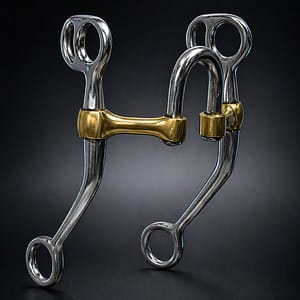 Tom Thumb Curved Shank SS Bit, Solid Brass Mouth and SS Swivel High Port