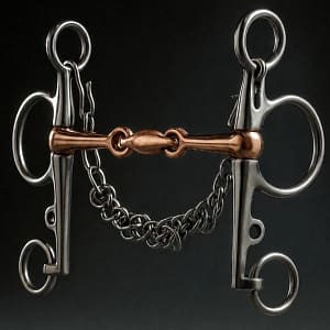 Pelham Bit SS, Double Jointed Solid Copper Mouth and Lozenge