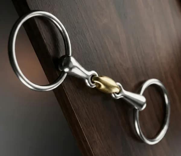 Loose Ring Snaffle Bit SS, Solid SS Double Jointed Mouth with Brass Lozenge