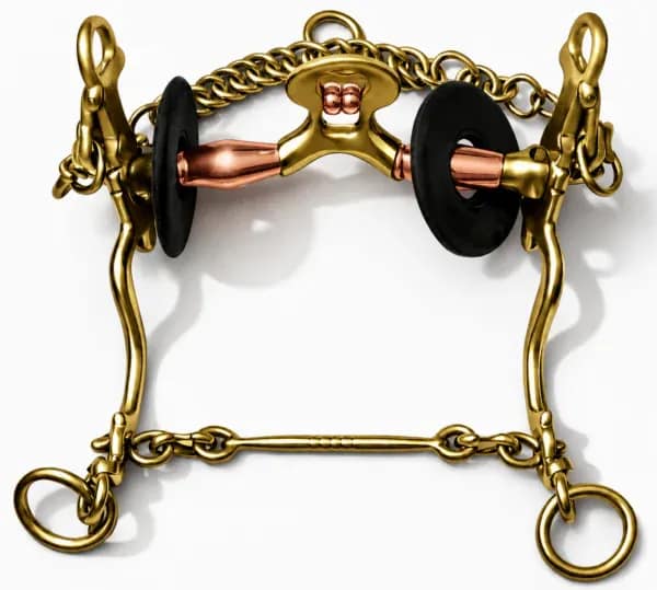Paso Fino Spoon Port Curb Brass Bit with Copper Rollers and Beads