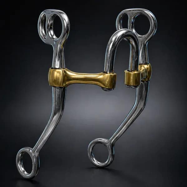 Tom Thumb Curved Shank SS Bit, Solid Brass Mouth and SS Swivel High Port