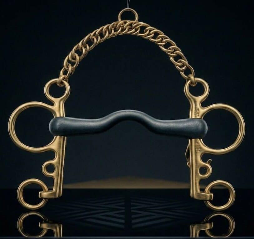 Pelham Bit Brass with Hard Rubber Ported Mouth