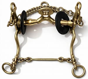 Paso Fino Spoon Port Curb Brass Bit with Brass Rollers and Beads