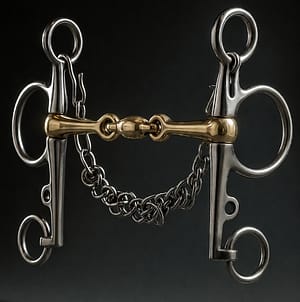 Pelham Bit SS, Double Jointed Solid Brass Mouth and Lozenge
