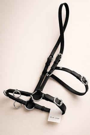 Lungging Cavesson Black Leather with Stainless Steel hardware